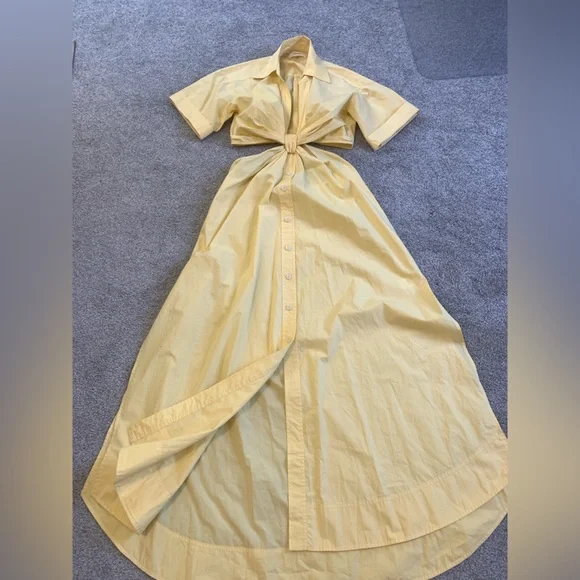 A.L.C. GEORGIA KNOTTED POPLIN SHIRT DRESS (Color: YELLOW, Size: 2) - Picture 7 of 10